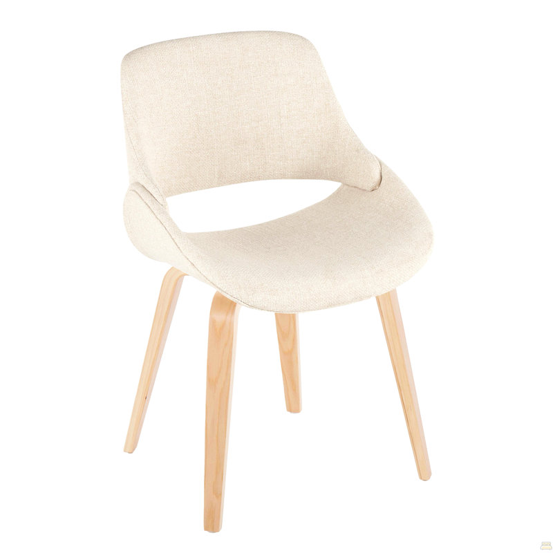 Chaise d'appoint Mid-Century moderne en bois naturel et tissu crème - ensemble de 2, Crème, Naturel