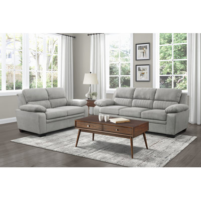 Firdavs Modern & Contemporary Textured Fabric 2-Piece Living Room Set with Solid Wood Frame & Black Faux Wood Legs by Ebern Designs