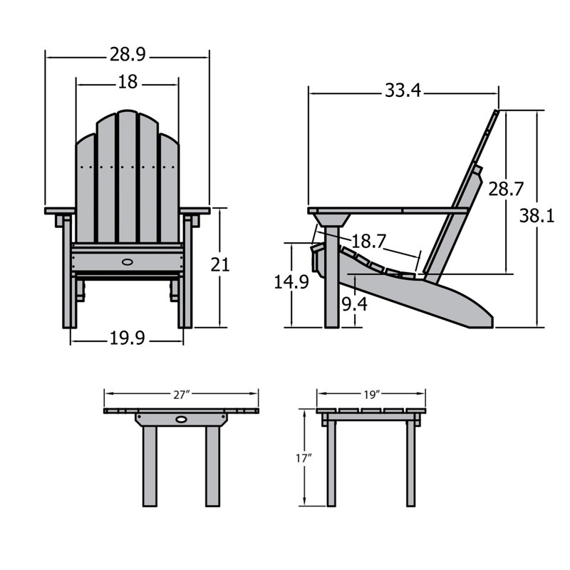 Chaise Adirondack en plastique avec table Anette, Rouge Rustique