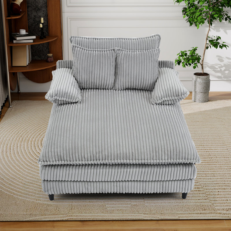 Large méridienne rembourrée, canapé-lit moelleux confortable, Gris