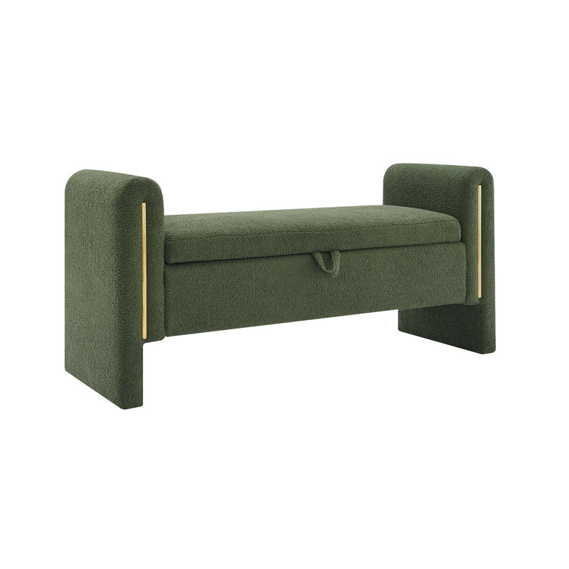 Modern Teddy Bed End Bench with Arms and Storage,Upholstered Large Foot Rest Stool, Comfy Window Vanity Bench for Living Room,Bedroom,Dorm,Coffee Table,Teddy Olive 