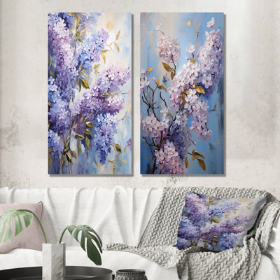 Lilas mauve et mauve en fleurs, ensemble d'art mural sur toile lilas