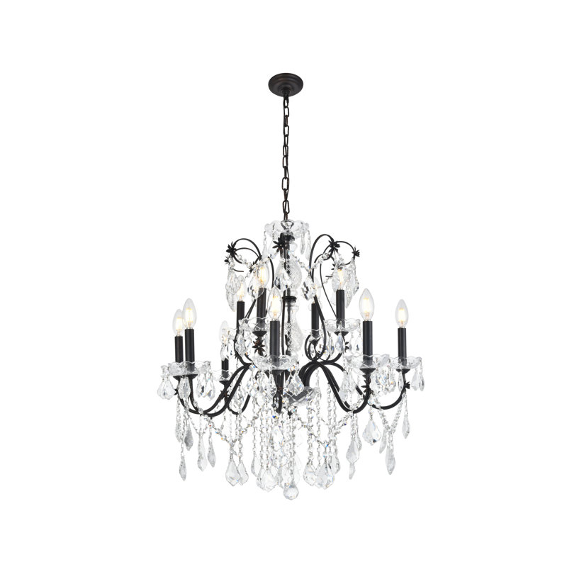 Lustre classique / traditionnel de style bougie avec détails en cristal, Coupe royale, 6 lum`ières, Bronze foncé