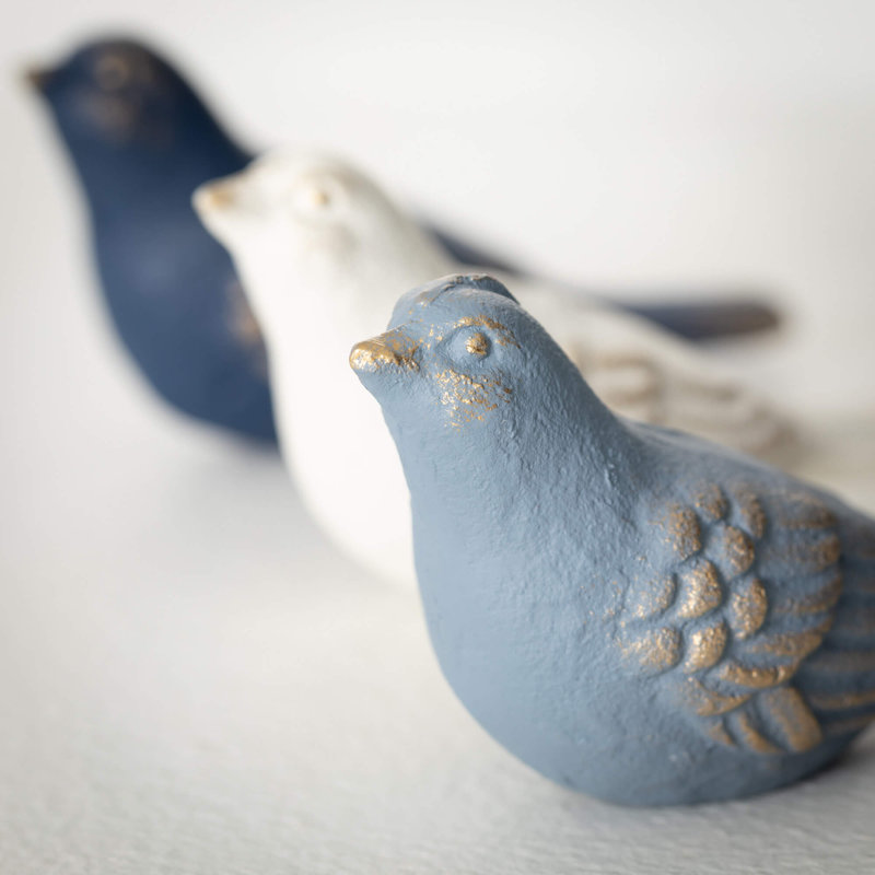 Multicolore, ensemble de 3 figurines d'oiseaux délavées en couleur H 2,25 po