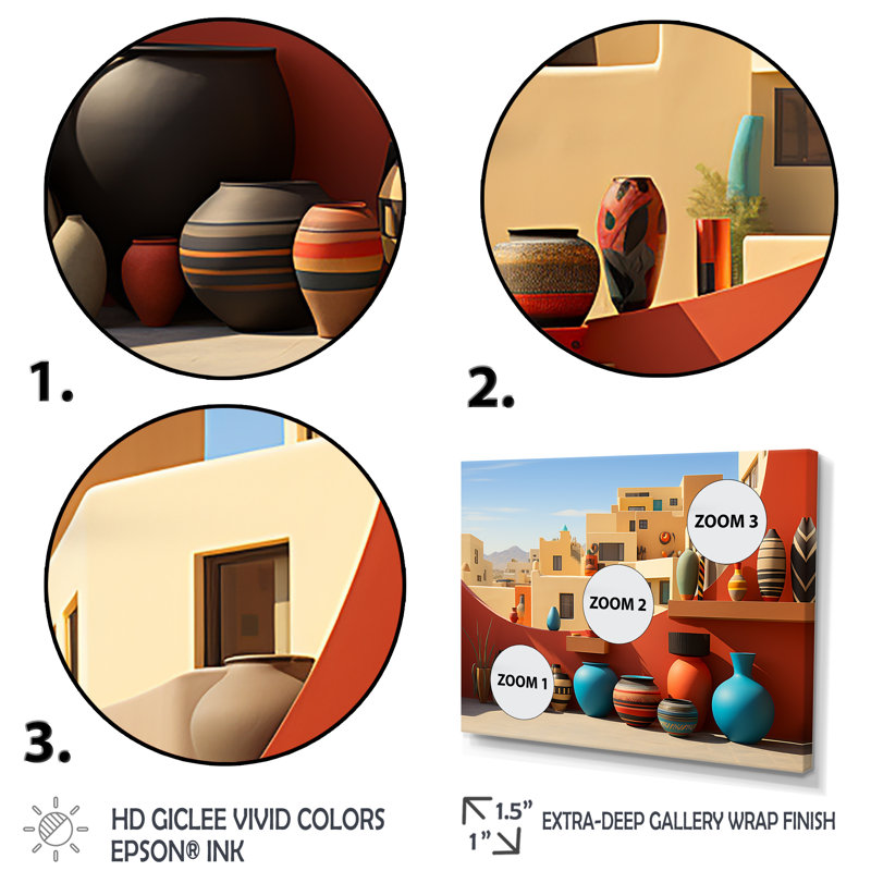 Art mural rouge, formation de poterie rouge cubiste, Cadre flottant brun, H 16 po x l 32 po x P 1 po