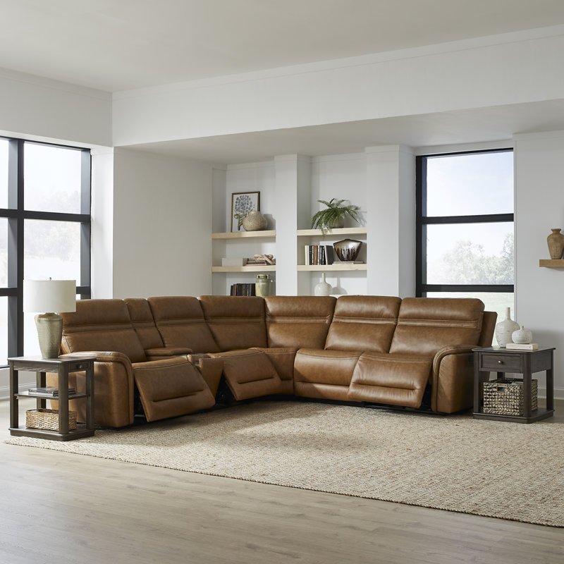 Cabrero 6 Piece Sectional, Brown Top Grain Leather