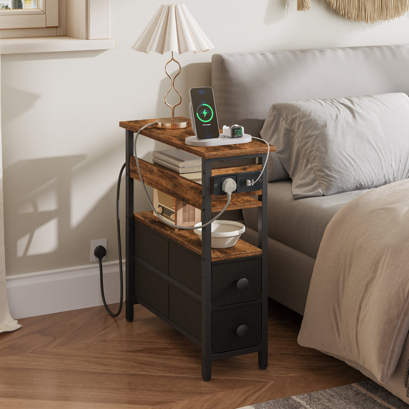 Charging Station Side Table, Rustic Brown