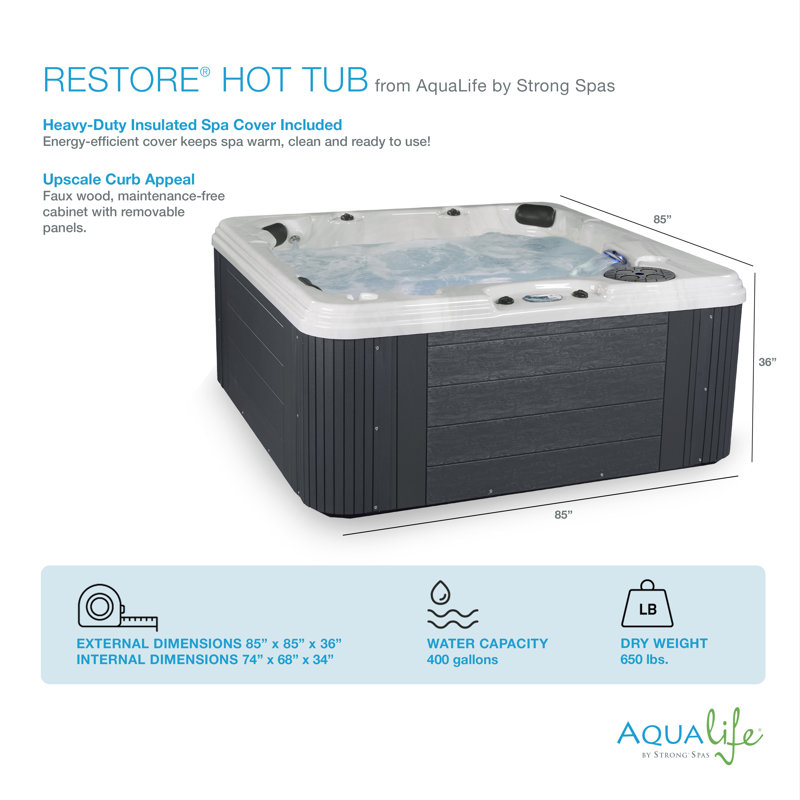 Restore® 6-Person 50-Jet Lounger Hot Tub with LED Lighting and Ozonator, Grey