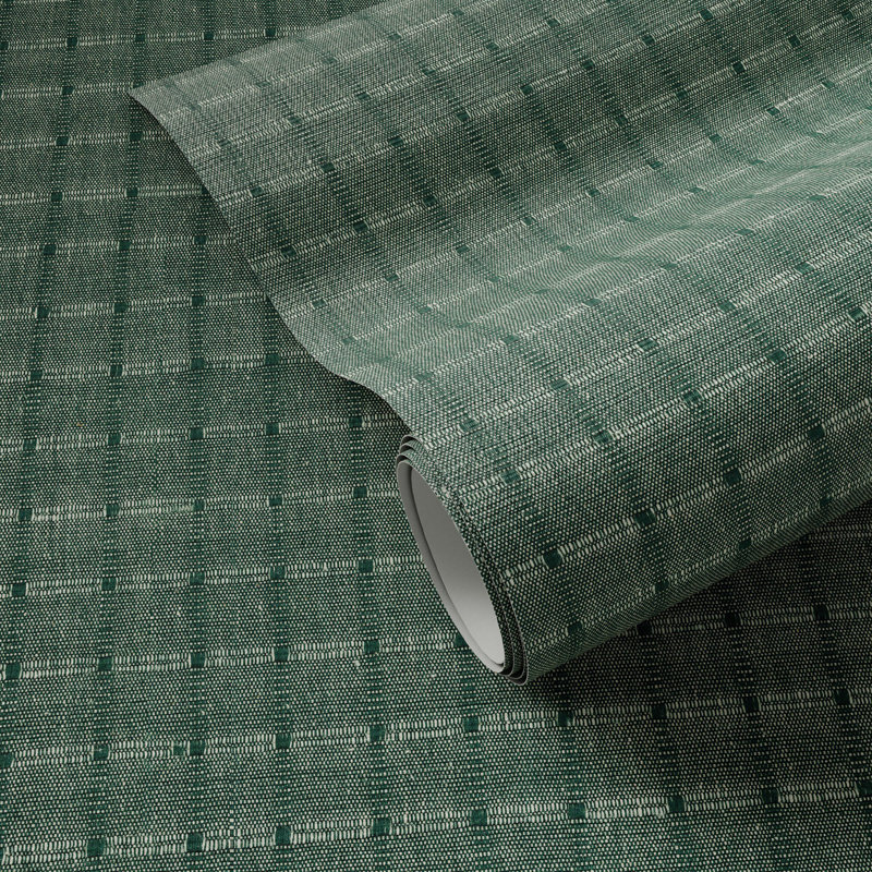 Dobby Checkered Wallpaper, H 132" x W 52", Dobby - Verdigris