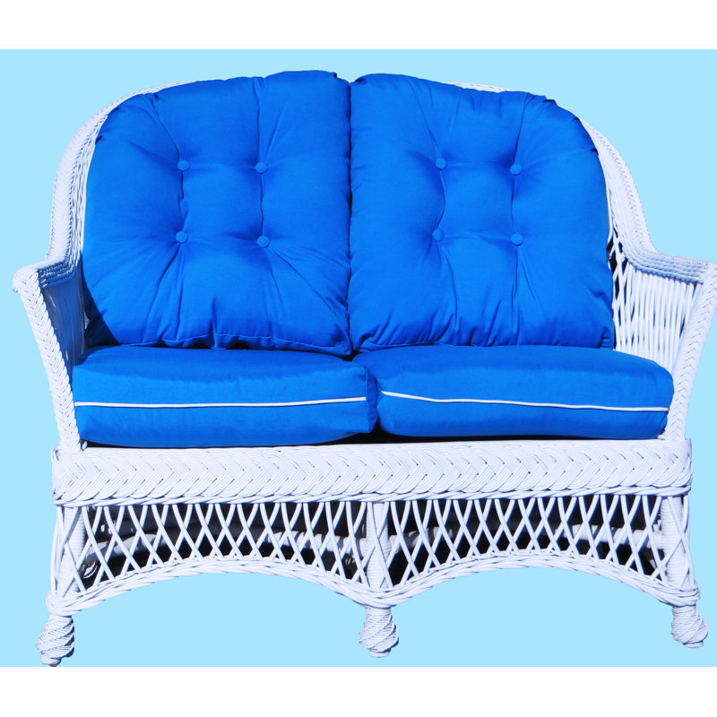 Causeuse à accoudoirs évasés 46 po avec coussins réversibles Calderon, Indigo glamour, Blanc