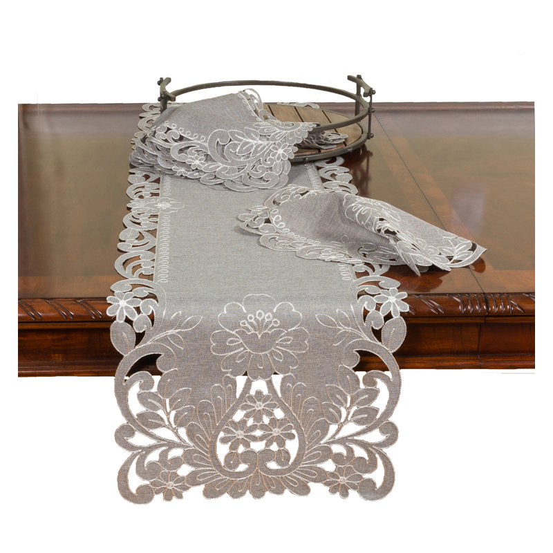 Kurland Claire Floral Embroidered Cutwork Table Runner, 54" L x 16" W
