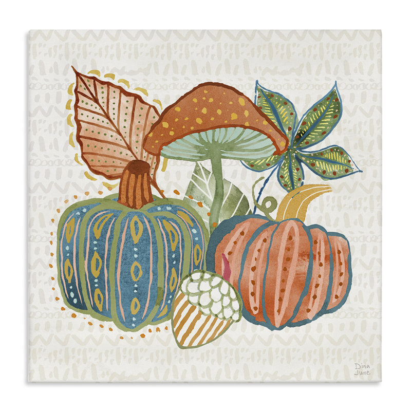 Art mural sur toile "Whimsical Harvest Gourds" par Dina June, H 17 po x l 17 po