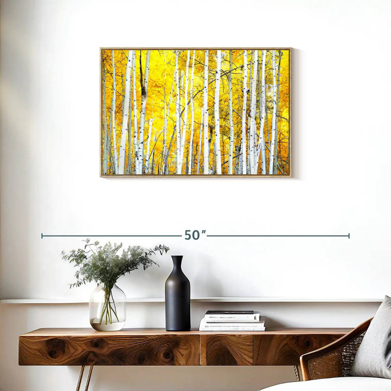 Bouleaux dorés, Cadre flottant en bois naturel, 31 po x 21 po