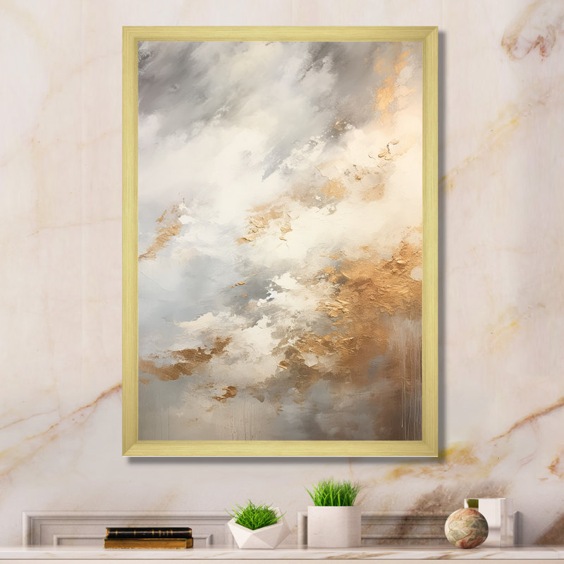 Tempêtes de minimalisme beige et or II, Cadre doré simple, H 20 po x l 12 po x P 1 po