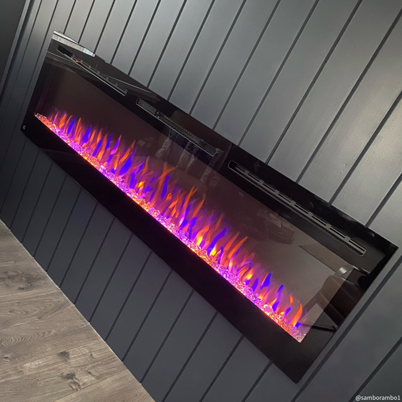 The Sideline Electric Fireplace for Recessed or Wall Mount Installation, 21.5" H x 72" W x 5.5" D, Black