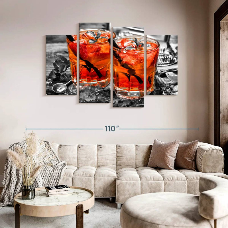 «Cocktail Strawberry Mojito Cocktail», ensemble de 4 reproductions sur toile par SodaPopArt, H 54 po x l 84 po x P 1,25 po