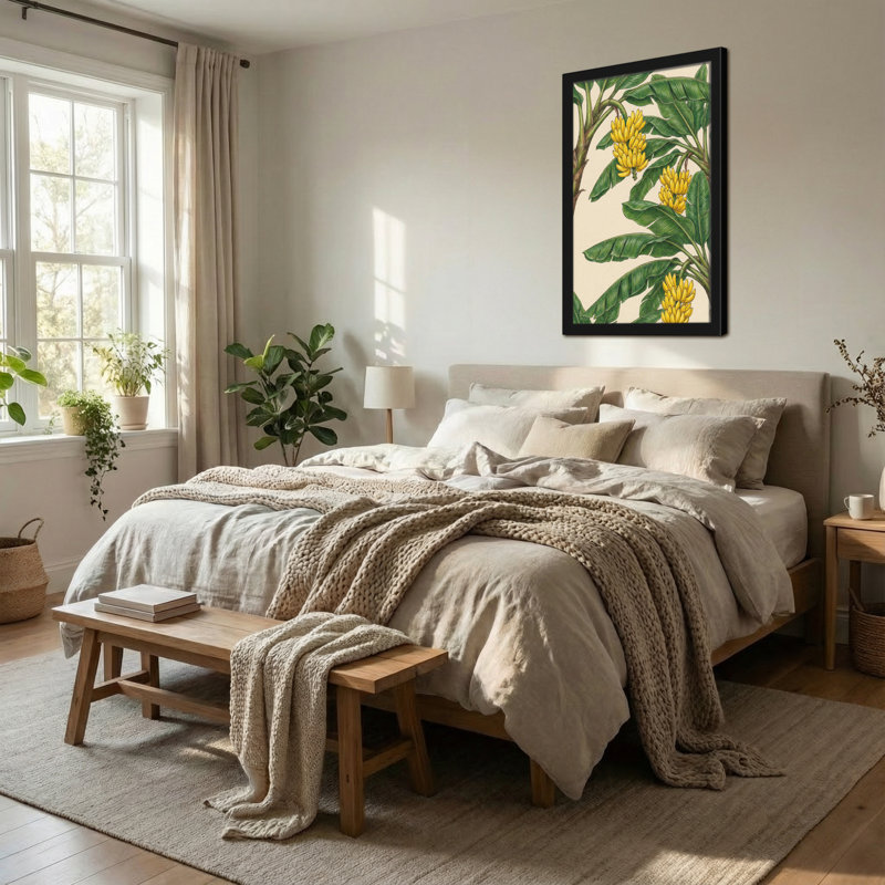 Plantes et fleurs Bananier avec fleurs jaunes et feuilles vertes, H 18 po x l 12 po