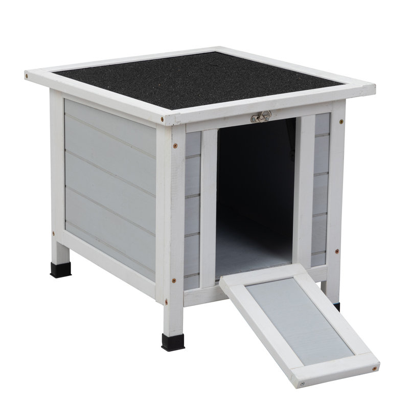 Outdoor Weatherproof Cat & Rabbit Hutch with Removable Ramp for Chickens, Ducks, Small Pets - Gray, White/Gray