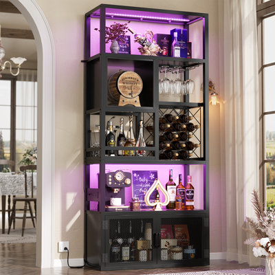 Bar Cabinet with Power Outlets, 6-Tiers Storage Cabinet Coffee Bar