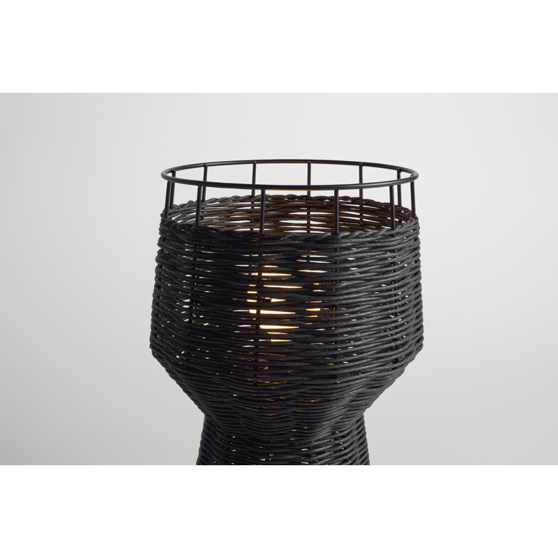 Black Metal and Rattan Table Lamp with Architectural Design