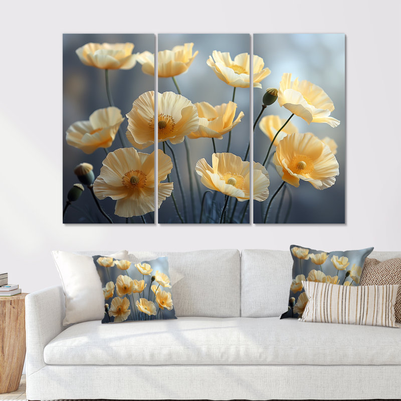 Eshan - ensemble d'art mural coquelicots, Toile tendue, H 40 po x l 60 po x P 1 po