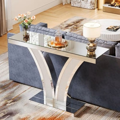 Console à miroir, table de canapé d'entrée moderne avec cadres en incrustation de cristal pour le salon, le couloir et le vestibule