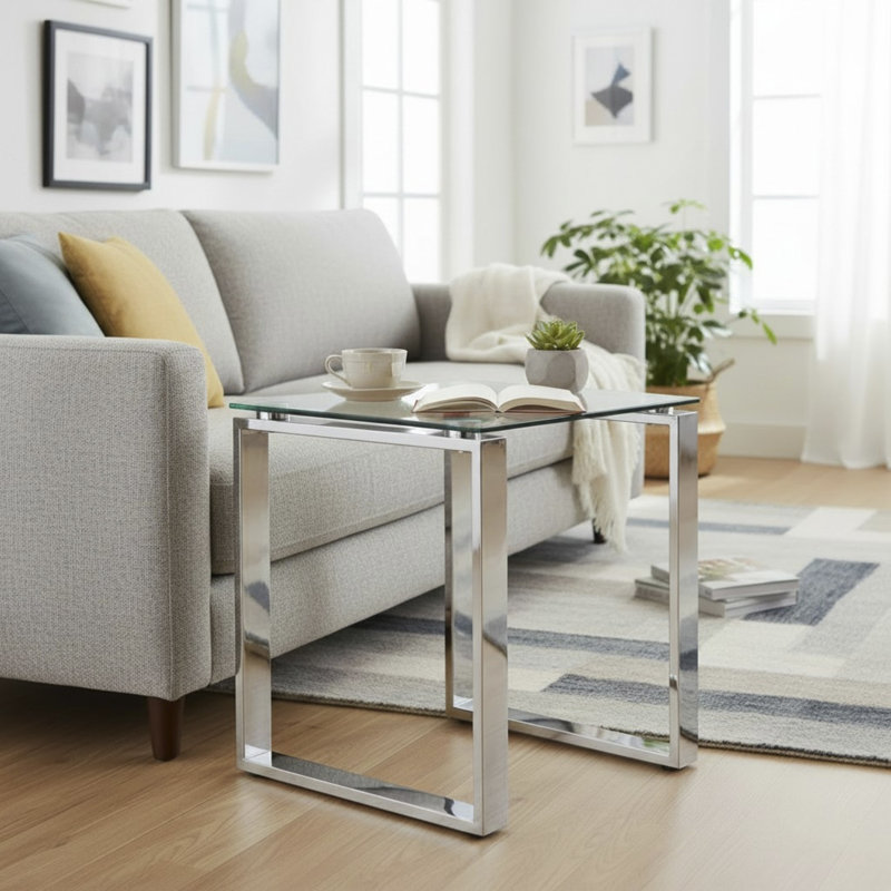 Duprey Glass Top Sled End Table