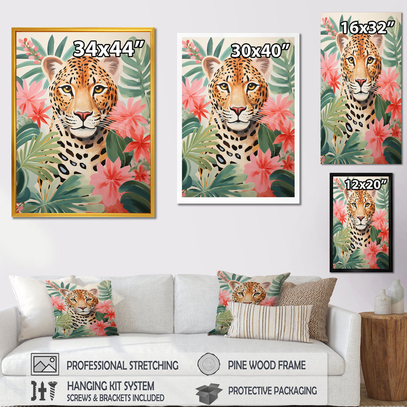 Green and Pink Jungle Leopard Canvas Art Print