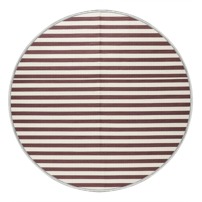 Tapis beige à rayures horizontales lavable à la machine, Rond 8 pi