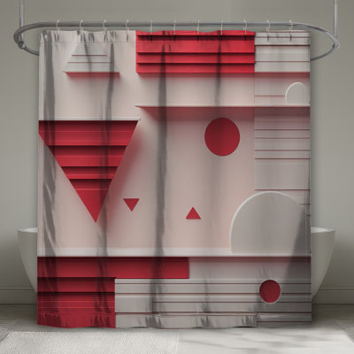 Red White Geometric Shapes Shower Curtains Extra Long