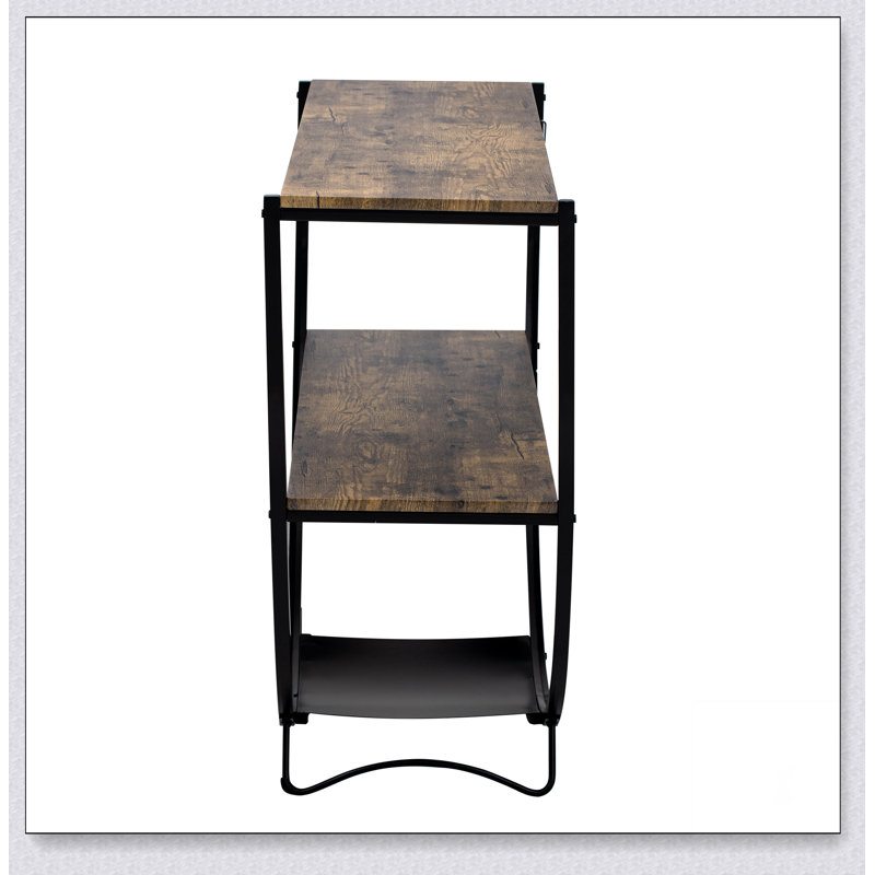 Rustic Industrial Design Demilune Shape Textured Metal Distressed Wood Console Table
