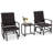 Winston Porter 3 Pcs Patio Gliding Set With Tempered Glass Coffee Table Quick Dry Foam Wicker All Weather
