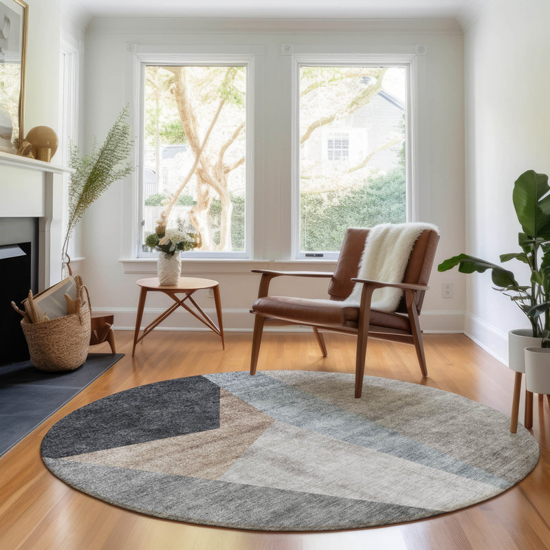 Premium Machine Washable Prisco Taupe Rug, Round 8'