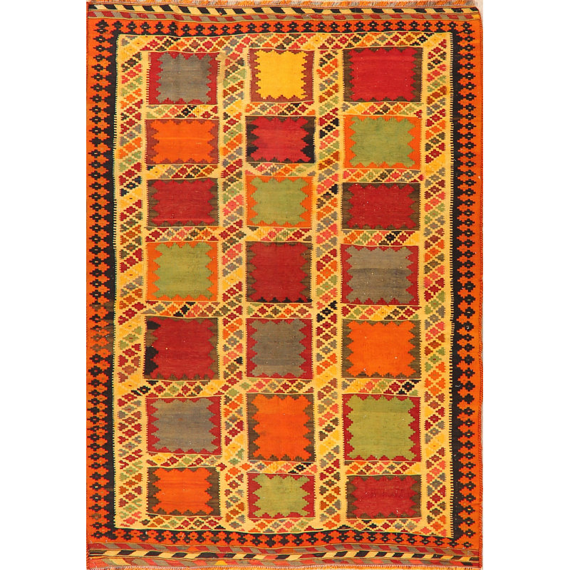 Tapis orange / jaune à motif géométrique en laine Aakiyah