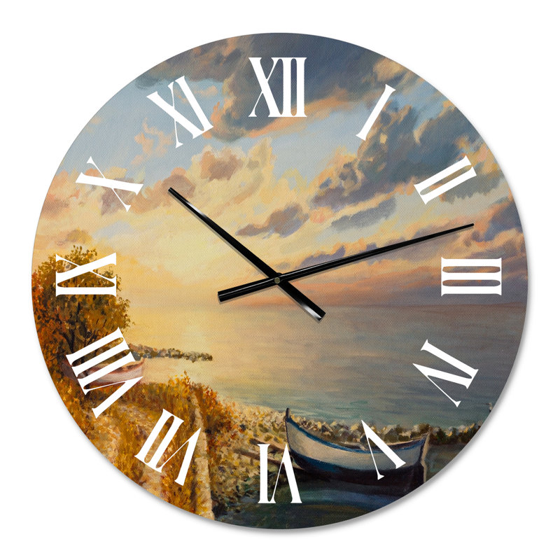 Lever de soleil romantique au bord de la mer - horloge murale nautique et côtière, Petit