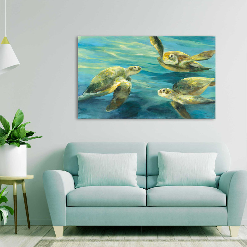 Sea Turtles by Julia Purinton - Painting, Wrapped Canvas, 28" H x 48" W x 1.5" D