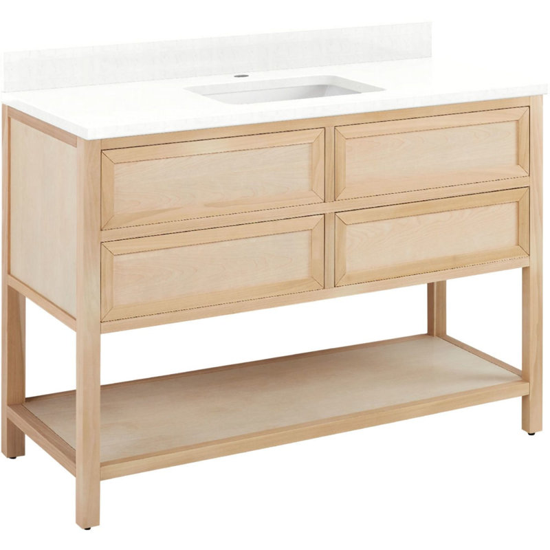 48" Robertson Single Bathroom Vanity Set with Rectangular Undermount Sink, Feathered White Quartz, Single-Hole Centered