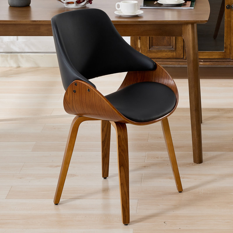 Modern Faux Leather Upholstered Wood Home Office Desk Chair Computer Chair, Black