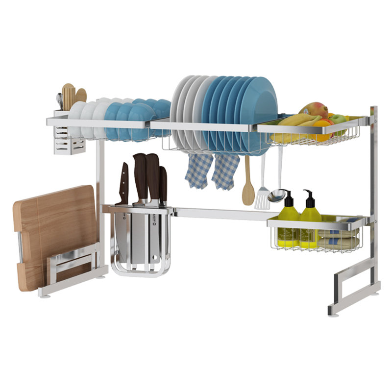 Stainless Steel Over The Sink Dish Rack, 20.5" H x 34.6" W x 12.6" D, Stainless Steel