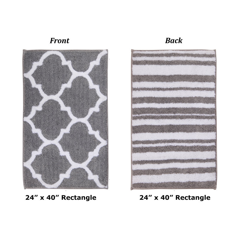 Tapis de bain réversible de la collection Marrakesh, tapis de bain lavable à la machine, Argent, 24 po x 40 po