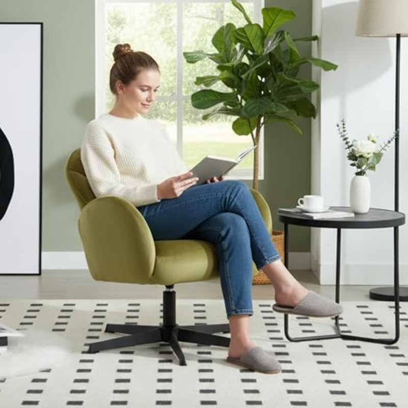 Ahmare Upholstered Swivel Armchair, Velvet, Green