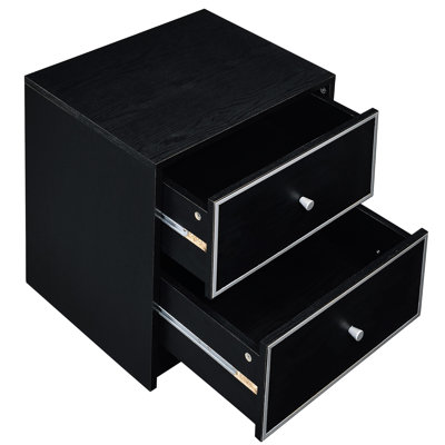Table de chevet noire et argentée avec 2 tiroirs - Design industriel épuré pour la chambre à coucher