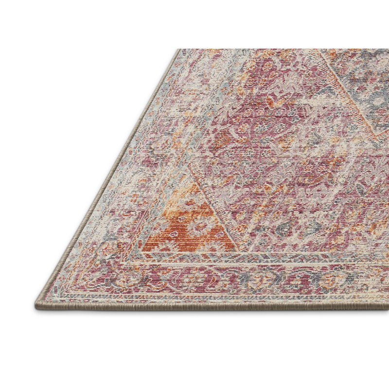 Tapis rose/orange contemporaine, Rectangle 5 pi x 8 pi