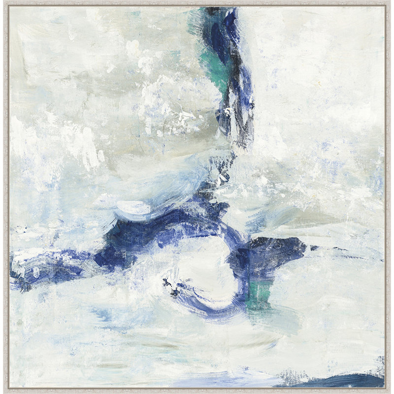 Large White and Blue Abstract Canvas Print with Rustic Frame