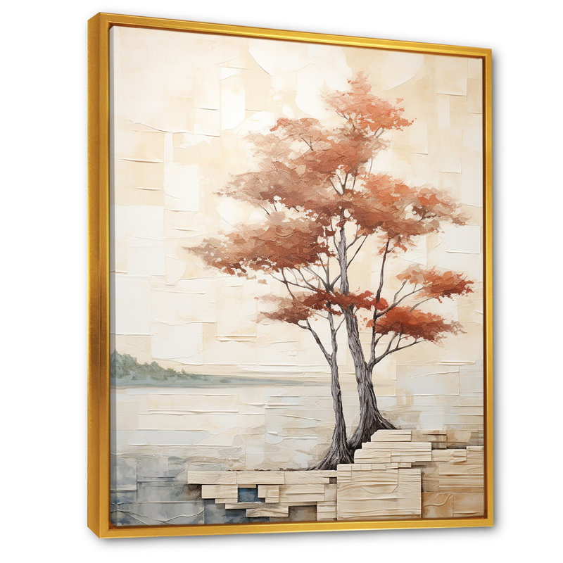 Minimalisme, séquoia beige, Cadre flottant doré, H 44 po x l 34 po x P 1,5 po