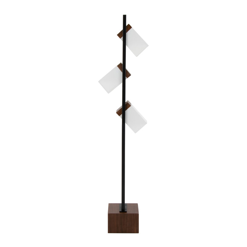 Bento 67.5" Contemporary Metal Floor Lamp in Black Metal and Walnut Wood with White Shade