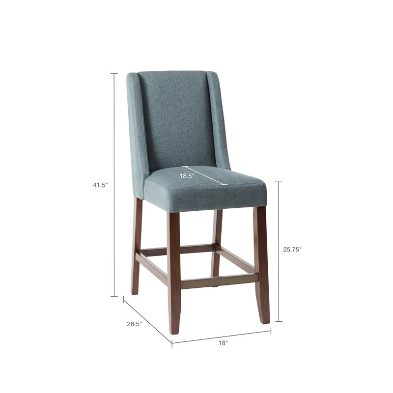 Tabouret de comptoir en bois - siège bleu, mousse haute densité, 24 lb, l 26,5 po x H 41,5 po, finition de la chaise, revêtement en mousse bronze, assemblage requis