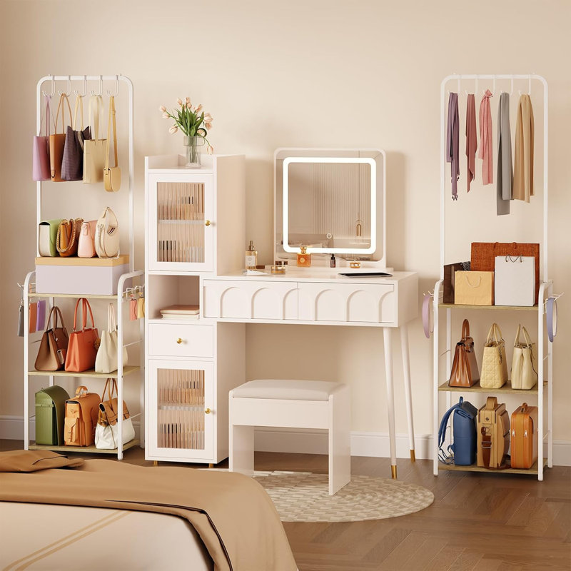 Organisateur de sacs à main hauts avec étagères en bois, support de rangement robuste en métal sur pied pour sacs à main, organisateur étroit et de grande capacité pour placard, chambre, petits espaces