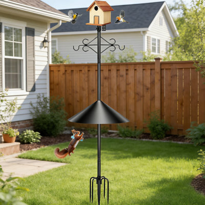 89" Heavy Duty Bird Feeder Pole With Squirrel Baffle, 5-Prong Base For Stability, Adjustable Height (42/58/73/89"), Double Hooks, For Smart Camera Birdfeeder Or Outdoor Garden Backyard