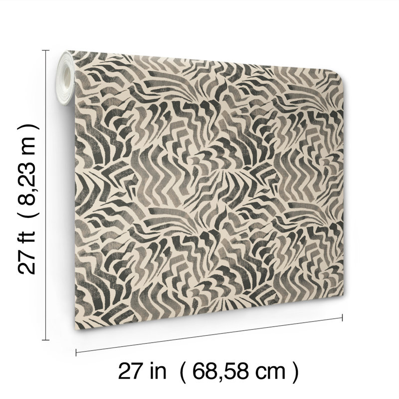 Zora Wave Charcoal Wallpaper, Black